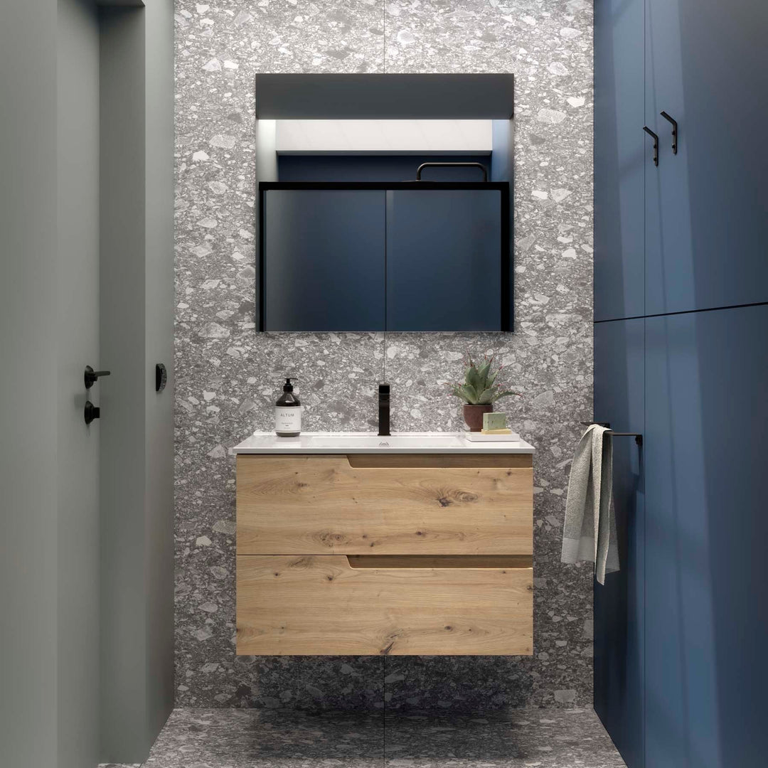 Salgar sgca1678d0fb110fc379bd SALGAR IMAGES AND SHEETS/01 Product Images/Bathroom Furniture/117945 Vima Wall Hung Vanity Unit with 2 Drawers, Basin & Mirror - Montana Oak/01.jpg