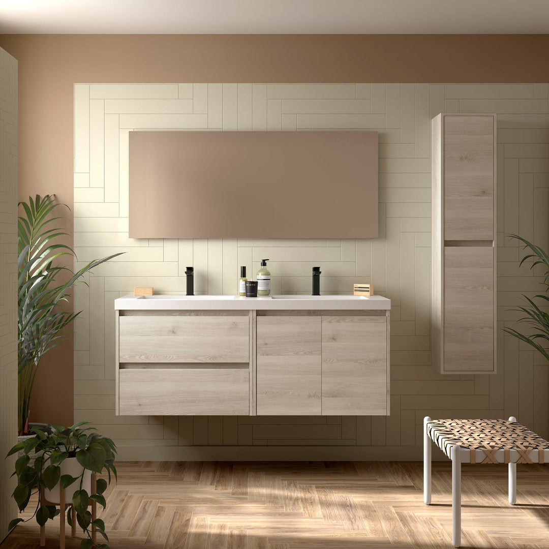 Salgar sgcb10bfa8b3cbe9833731 SALGAR IMAGES AND SHEETS/01 Product Images/Bathroom Furniture/113435 Noja Wall Hung Vanity Unit with 2 Drawers +2 Doors, Basin & Mirror - Natural/01.jpg