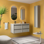 Load image into Gallery viewer, Salgar sgcbb78b460dd3c29df0a9 SALGAR IMAGES AND SHEETS/01 Product Images/Bathroom Furniture/118716 Attila Wall Hung Vanity Unit with 4 Drawers, Offset Basin &amp; Mirror - Grey Satin/01.jpg

