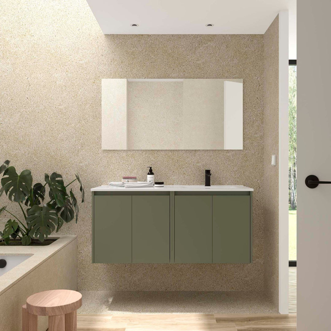 Salgar sgcca7e2bfc95e1ab2578a SALGAR IMAGES AND SHEETS/01 Product Images/Bathroom Furniture/118775 Noja Wall Hung Vanity Unit with 4 Doors & Offset Basin - Green Satin/01.jpg