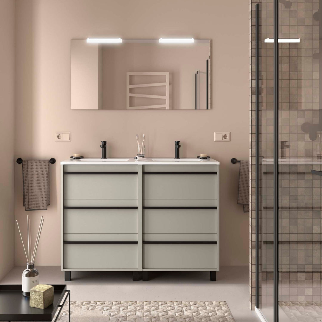 Salgar sgccb7de5b831cfee7daf5 SALGAR IMAGES AND SHEETS/01 Product Images/Bathroom Furniture/118018 Attila Wall Hung Vanity Unit with 6 Drawers, Basin & Mirror - Grey Satin/01.jpg