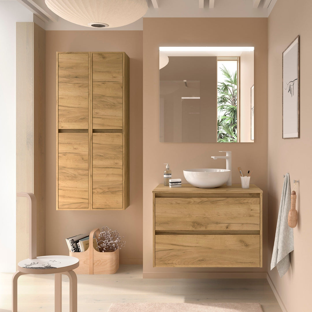 Salgar sgce2555394571a9acfe56 SALGAR IMAGES AND SHEETS/01 Product Images/Bathroom Furniture/105514 Noja Wall Hung Vanity Unit with 2 Drawers & Worktop - Africa Oak/01.jpg