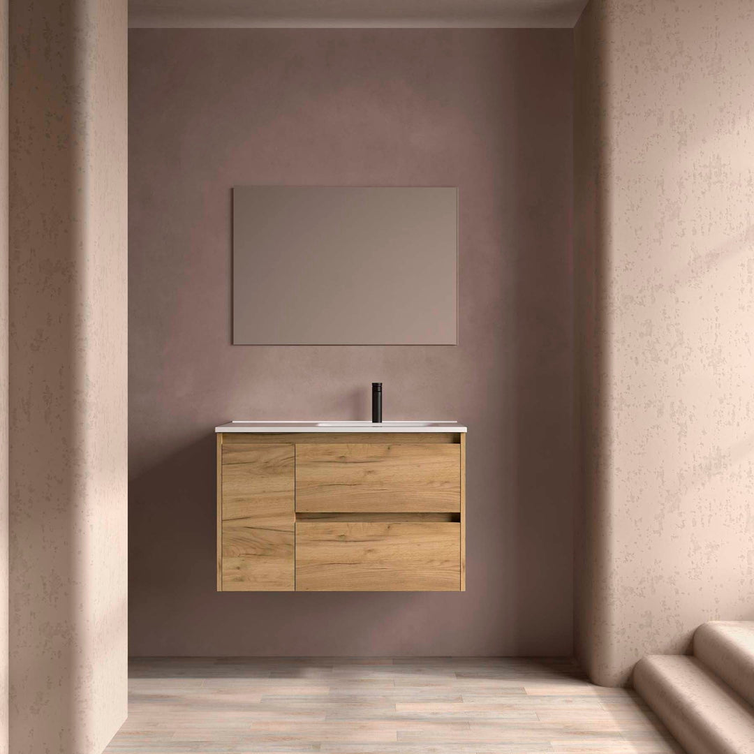 Salgar sgd006b6129e8b81b90874 SALGAR IMAGES AND SHEETS/01 Product Images/Bathroom Furniture/118288 Noja Wall Hung Vanity Unit with 2 Drawers + 1 Door, Basin & Mirror - Africa Oak/01.jpg