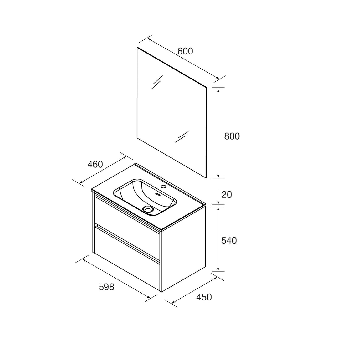 Salgar sgd00f615d19d00583881d SALGAR IMAGES AND SHEETS/01 Product Images/Bathroom Furniture/118446 Noja Wall Hung Vanity Unit with 2 Drawers, Basin & Mirror - Grey Satin/02.jpg