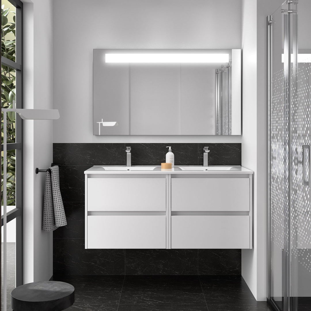 Salgar sgd023eb8036d12422bc01 SALGAR IMAGES AND SHEETS/01 Product Images/Bathroom Furniture/113214 Noja Wall Hung Vanity Unit with 4 Drawers, Basin & Mirror - White Satin/01.jpg