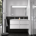 Load image into Gallery viewer, Salgar sgd023eb8036d12422bc01 SALGAR IMAGES AND SHEETS/01 Product Images/Bathroom Furniture/113214 Noja Wall Hung Vanity Unit with 4 Drawers, Basin &amp; Mirror - White Satin/01.jpg
