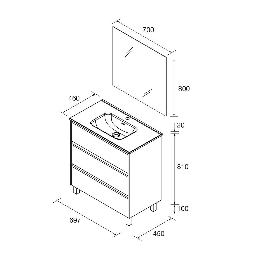 Salgar sgd27a77274511f9a30bf7 SALGAR IMAGES AND SHEETS/01 Product Images/Bathroom Furniture/118454 Noja Wall Hung Vanity Unit with 3 Drawers, Basin & Mirror - Grey Satin/02.jpg