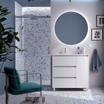 Load image into Gallery viewer, Salgar sgd2e5d6e3c0082e266abe SALGAR IMAGES AND SHEETS/01 Product Images/Bathroom Furniture/118130 Noja Floor Standing Vanity Unit with 3 Drawers + 1 Door &amp; Basin - White Satin/01.jpg
