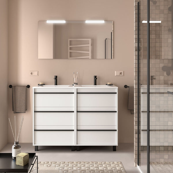 Attila Wall Hung Vanity Unit with 6 Drawers, Basin & Mirror