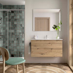 Load image into Gallery viewer, Salgar sgd5598443c365236425dc SALGAR IMAGES AND SHEETS/01 Product Images/Bathroom Furniture/117946 Vima Wall Hung Vanity Unit with 2 Drawers, Basin &amp; Mirror - Montana Oak/01.jpg
