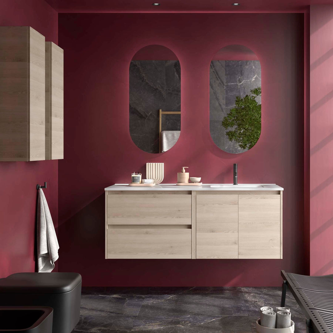 Salgar sgd5a78289822ddbbf6b0c SALGAR IMAGES AND SHEETS/01 Product Images/Bathroom Furniture/118913 Noja Wall Hung Vanity Unit with 2 Drawers + 2 Doors, Offset Basin & Mirror - Natura/01.jpg