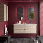Load image into Gallery viewer, Salgar sgd5a78289822ddbbf6b0c SALGAR IMAGES AND SHEETS/01 Product Images/Bathroom Furniture/118913 Noja Wall Hung Vanity Unit with 2 Drawers + 2 Doors, Offset Basin &amp; Mirror - Natura/01.jpg
