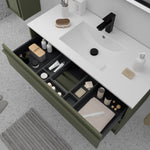 Load image into Gallery viewer, Salgar sgd5e06305115c6c3e6b38 SALGAR IMAGES AND SHEETS/01 Product Images/Bathroom Furniture/112953 Attila Wall Hung Vanity Unit with 2 Drawers, Basin &amp; Mirror - Green Satin/02.jpg

