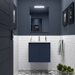 Load image into Gallery viewer, Salgar sgda75a41f417a0fc2a407 SALGAR IMAGES AND SHEETS/01 Product Images/Bathroom Furniture/113096 Noja Wall Hung Vanity Unit with 2 Doors, Basin &amp; Mirror - Blue Satin/01.jpg
