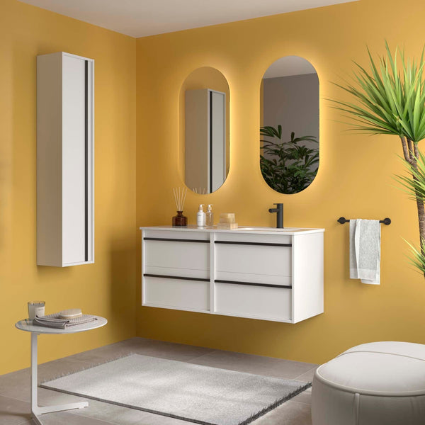 Attila Wall Hung Vanity Unit with 4 Drawers, Offset Basin & Mirror