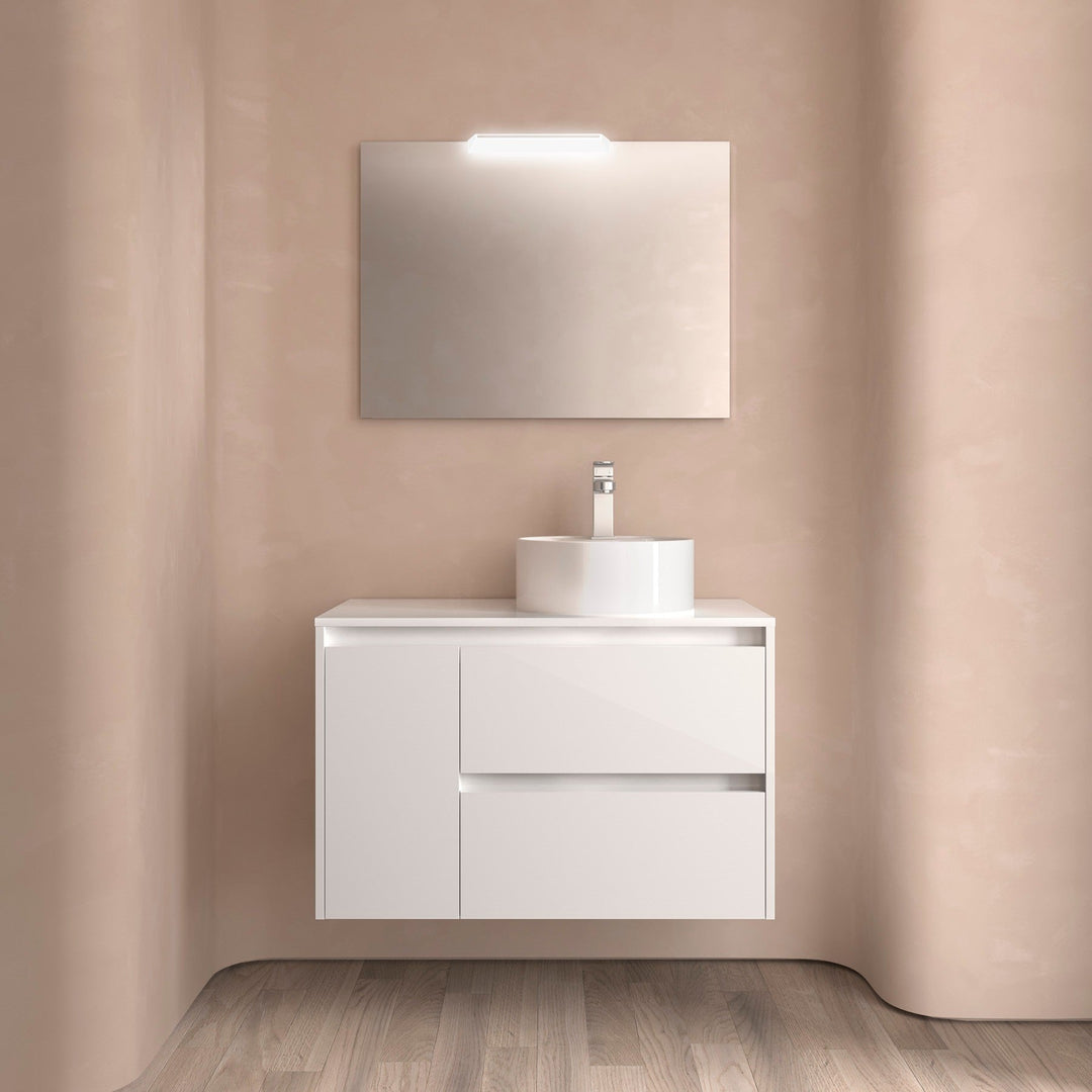 Salgar sgdc90c2fea5c0ab61454b SALGAR IMAGES AND SHEETS/01 Product Images/Bathroom Furniture/118262 Noja Wall Hung Vanity Unit with 2 Drawers + 1 Door & Worktop - White Satin/01.jpg