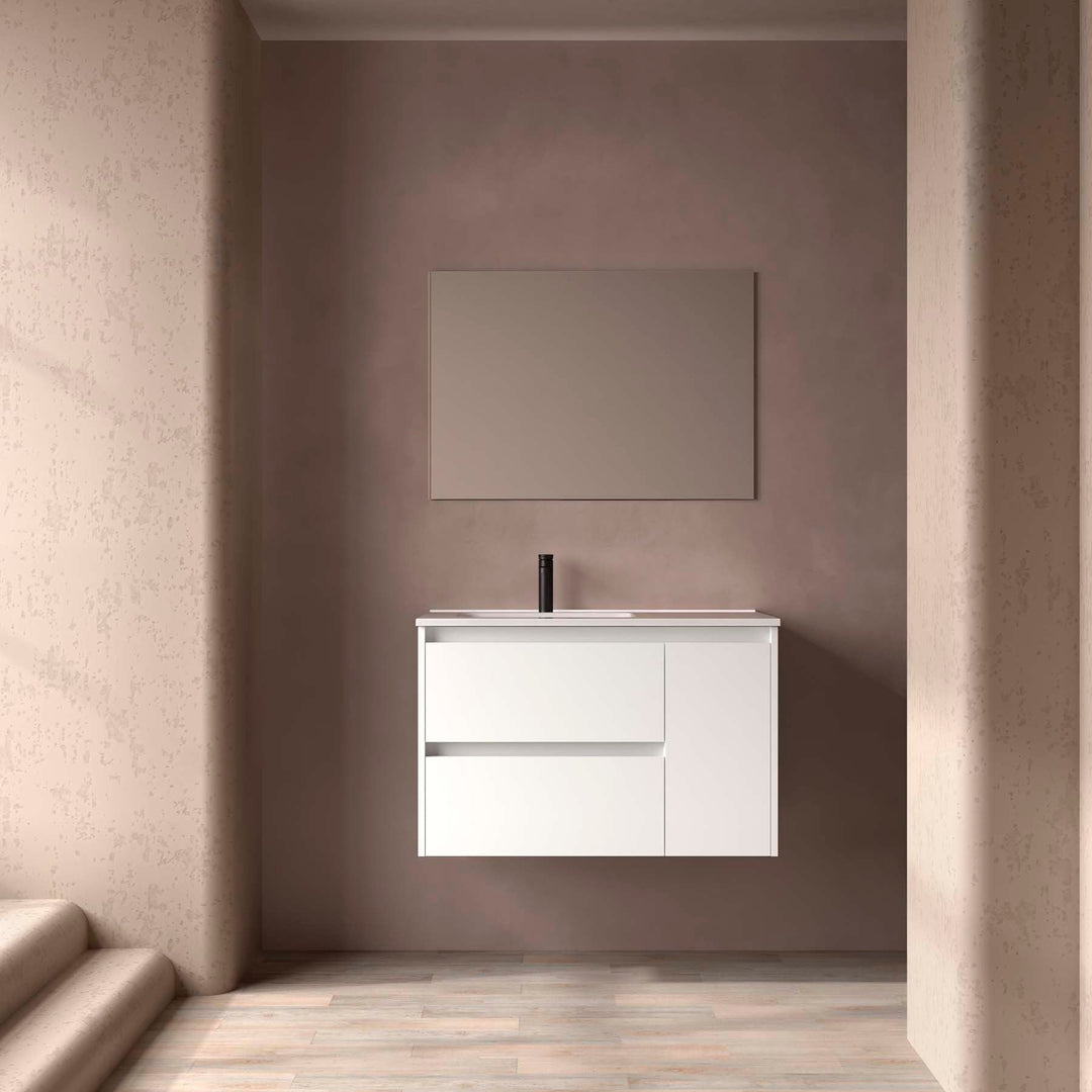 Salgar sgdfff67cd80d2c3dd8591 SALGAR IMAGES AND SHEETS/01 Product Images/Bathroom Furniture/118170 Noja Wall Hung Vanity Unit with 2 Drawers + 1 Door & Basin - White Satin/01.jpg