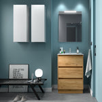 Load image into Gallery viewer, Salgar sge03e5044032678343534 SALGAR IMAGES AND SHEETS/01 Product Images/Bathroom Furniture/113323 Noja Wall Hung Vanity Unit with 3 Drawers, Basin &amp; Mirror - Africa Oak/01.jpg

