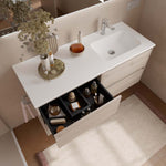 Load image into Gallery viewer, Salgar sge054f41cb68aa7250388 SALGAR IMAGES AND SHEETS/01 Product Images/Bathroom Furniture/118814 Noja Wall Hung Vanity Unit with 4 Drawers &amp; Offset Basin - Natural/02.jpg
