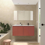 Load image into Gallery viewer, Salgar sge1880c66410d10660213 SALGAR IMAGES AND SHEETS/01 Product Images/Bathroom Furniture/118872 Noja Wall Hung Vanity Unit with 4 Doors, Offset Basin &amp; Mirror - Red Satin/01.jpg
