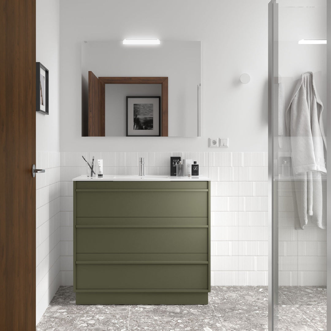Salgar sge1f578d4bcc7603fc6ca SALGAR IMAGES AND SHEETS/01 Product Images/Bathroom Furniture/113038 Attila Wall Hung Vanity Unit with 3 Drawers, Basin & Mirror - Green Satin/01.jpg