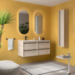 Load image into Gallery viewer, Salgar sge23b6dec4403305f54b3 SALGAR IMAGES AND SHEETS/01 Product Images/Bathroom Furniture/118713 Attila Wall Hung Vanity Unit with 4 Drawers, Offset Basin &amp; Mirror - Natural/01.jpg
