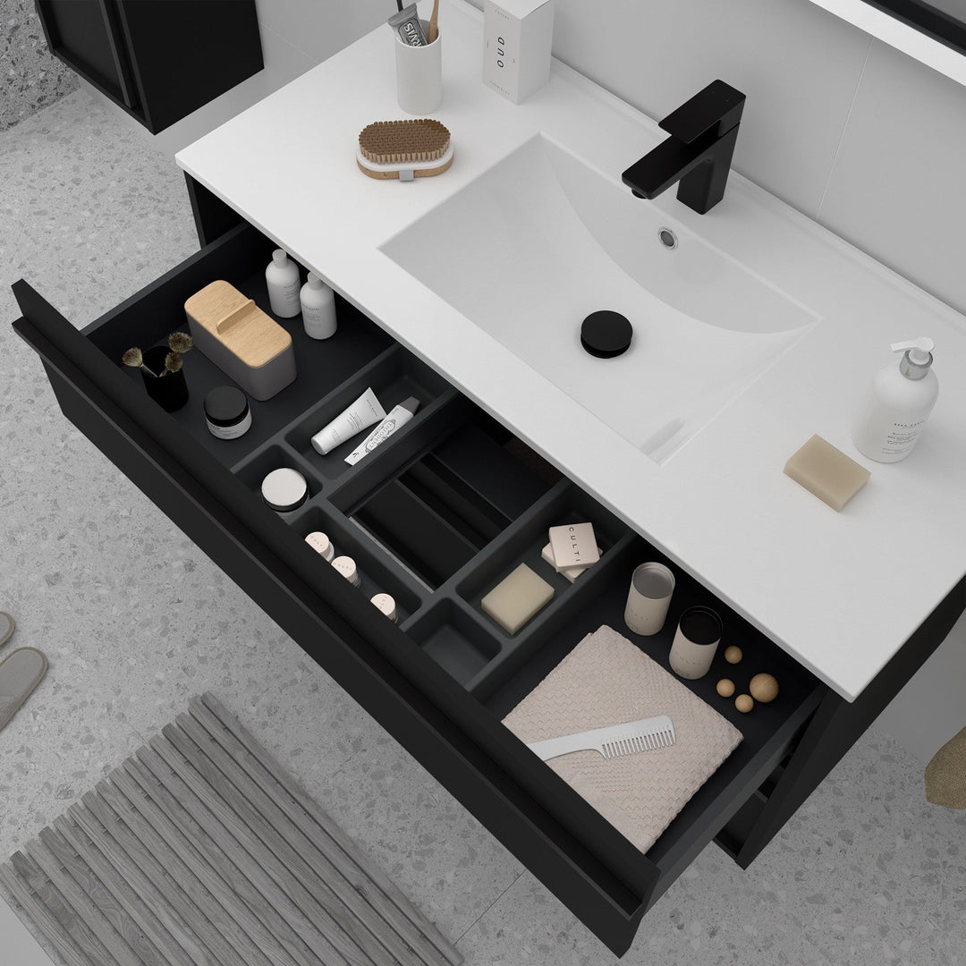 Salgar sge32f513061cf4d11a681 SALGAR IMAGES AND SHEETS/01 Product Images/Bathroom Furniture/104724 Attila Wall Hung Vanity Unit with 2 Drawers & Basin - Black Satin/02.jpg