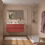 Load image into Gallery viewer, Salgar sge3f6125cb2858cc22e61 SALGAR IMAGES AND SHEETS/01 Product Images/Bathroom Furniture/118882 Noja Wall Hung Vanity Unit with 4 Drawers, Offset Basin &amp; Mirror - Red Satin/01.png

