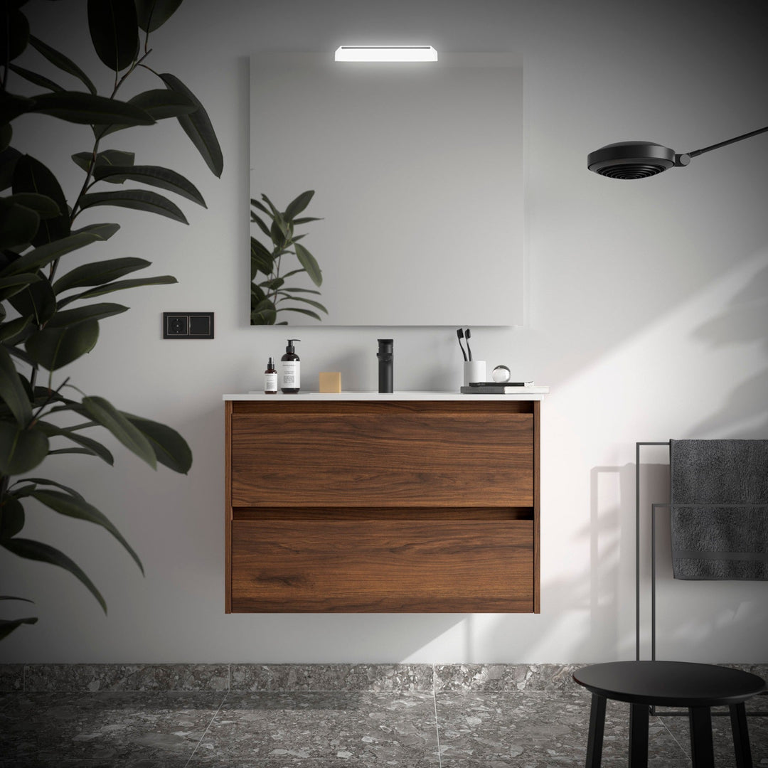 Salgar sge4970d20c3c6cba32d8c SALGAR IMAGES AND SHEETS/01 Product Images/Bathroom Furniture/113194 Noja Wall Hung Vanity Unit with 2 Drawers, Basin & Mirror - Walnut Maya/01.jpg