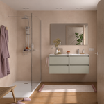 Load image into Gallery viewer, Salgar sge72b8c2142e1f1375b7a SALGAR IMAGES AND SHEETS/01 Product Images/Bathroom Furniture/118896 Noja Wall Hung Vanity Unit with 4 Drawers, Offset Basin &amp; Mirror - Grey Satin/01.png
