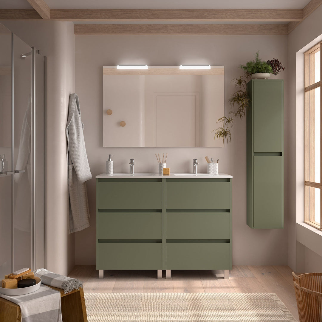 Salgar sge850d64f6f6fba87c116 SALGAR IMAGES AND SHEETS/01 Product Images/Bathroom Furniture/113347 Noja Floor Standing Vanity Unit with 6 Drawers, Basin & Mirror - Green Satin/01.jpg