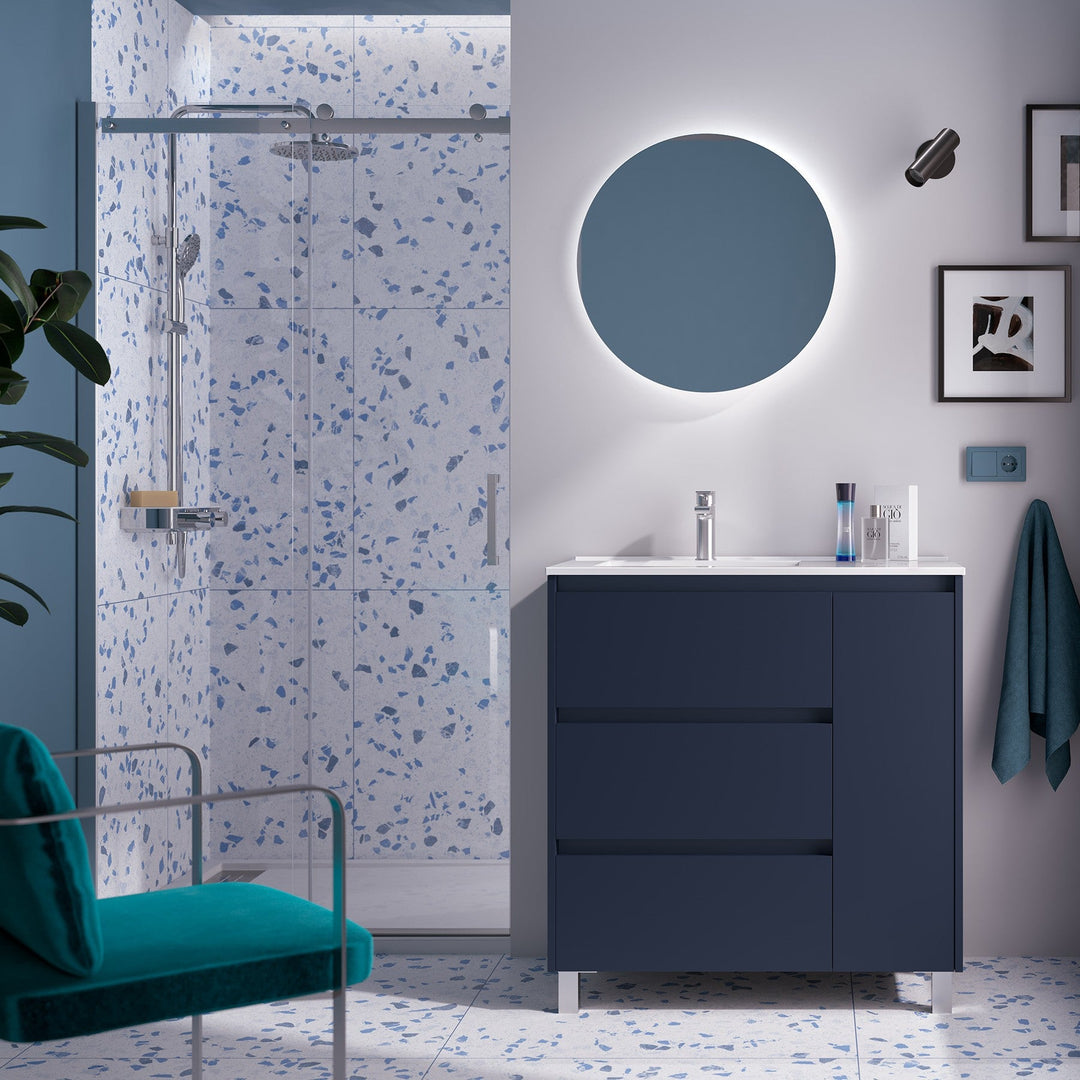 Salgar sge8d847b9f38f44b26122 SALGAR IMAGES AND SHEETS/01 Product Images/Bathroom Furniture/118294 Noja Floor Standing Vanity Unit with 3 Drawers + 1 Door, Basin & Mirror - Blue Sati/01.jpg