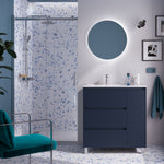 Load image into Gallery viewer, Salgar sge8d847b9f38f44b26122 SALGAR IMAGES AND SHEETS/01 Product Images/Bathroom Furniture/118294 Noja Floor Standing Vanity Unit with 3 Drawers + 1 Door, Basin &amp; Mirror - Blue Sati/01.jpg
