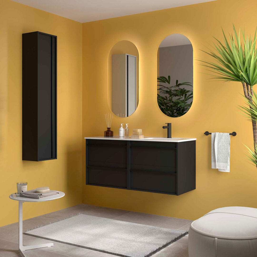 Salgar sgeb603599430df5f4510f SALGAR IMAGES AND SHEETS/01 Product Images/Bathroom Furniture/118689 Attila Wall Hung Vanity Unit with 4 Drawers & Offset Basin - Black Satin/01.jpg