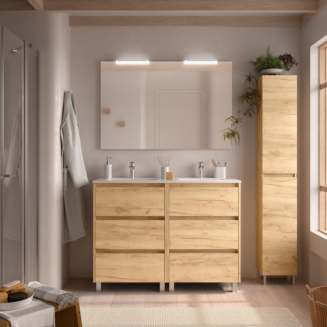 Salgar sgeb612cd92a00dced84b0 SALGAR IMAGES AND SHEETS/01 Product Images/Bathroom Furniture/113350 Noja Floor Standing Vanity Unit with 6 Drawers, Basin & Mirror - Africa Oak/01.jpg