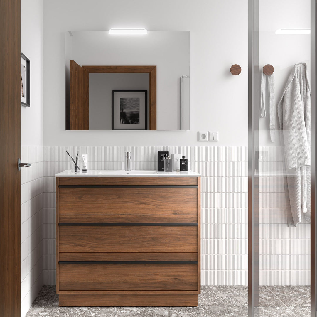 Salgar sgede4a896394e8b6f398d SALGAR IMAGES AND SHEETS/01 Product Images/Bathroom Furniture/113042 Attila Wall Hung Vanity Unit with 3 Drawers, Basin & Mirror - Walnut Maya/01.jpg
