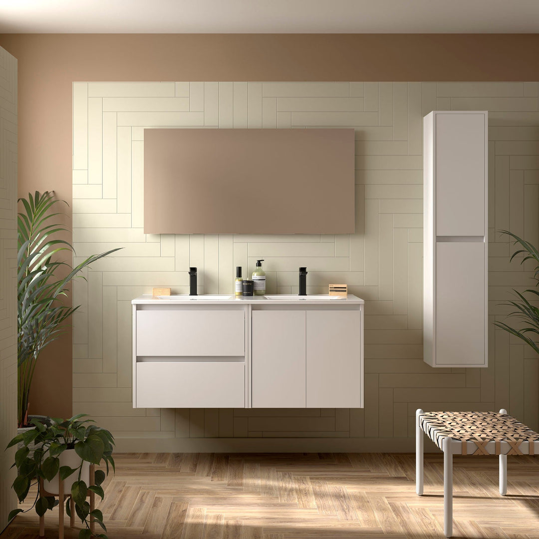 Salgar sgee693b917a8a464bbd68 SALGAR IMAGES AND SHEETS/01 Product Images/Bathroom Furniture/113410 Noja Wall Hung Vanity Unit with 2 Drawers +2 Doors, Basin & Mirror - White Satin/01.jpg