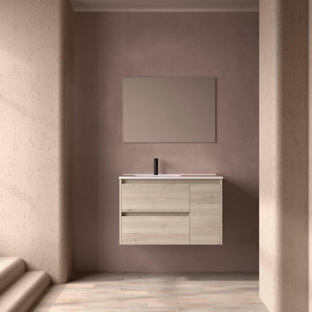 Salgar sgeeab030e77e130e5abb5 SALGAR IMAGES AND SHEETS/01 Product Images/Bathroom Furniture/118277 Noja Wall Hung Vanity Unit with 2 Drawers + 1 Door, Basin & Mirror - Natural/01.jpg