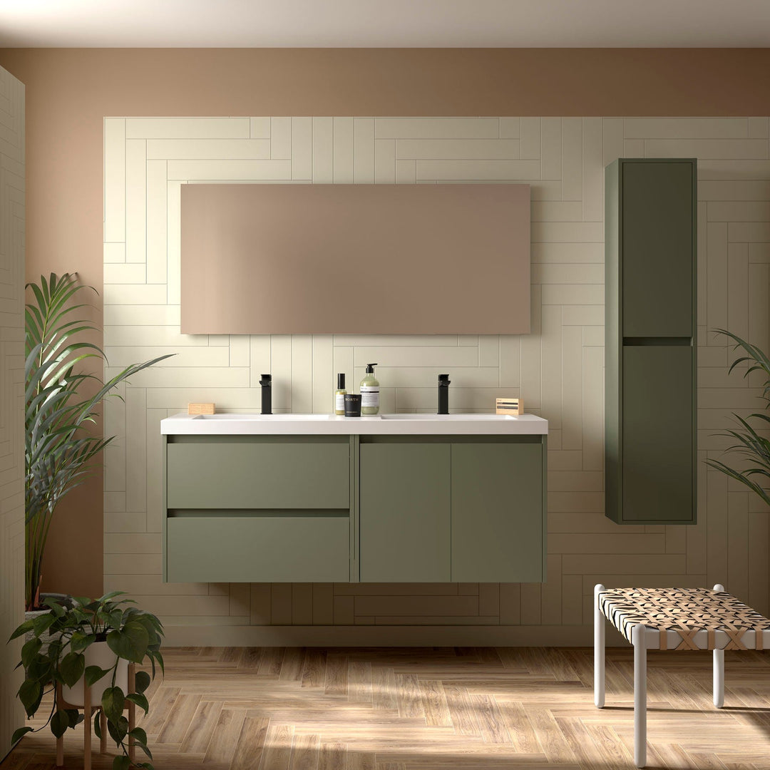 Salgar sgeee7d2df7744408a3112 SALGAR IMAGES AND SHEETS/01 Product Images/Bathroom Furniture/113433 Noja Wall Hung Vanity Unit with 2 Drawers +2 Doors, Basin & Mirror - Green Satin/01.jpg