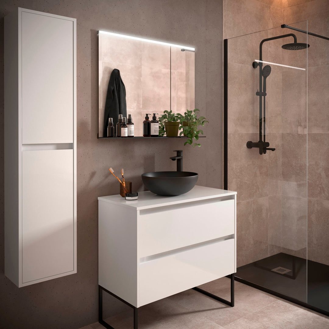 Salgar sgf05066d47ca16bdb38ae SALGAR IMAGES AND SHEETS/01 Product Images/Bathroom Furniture/105471 Noja Wall Hung Vanity Unit with 2 Drawers & Worktop - White Gloss/01.jpg