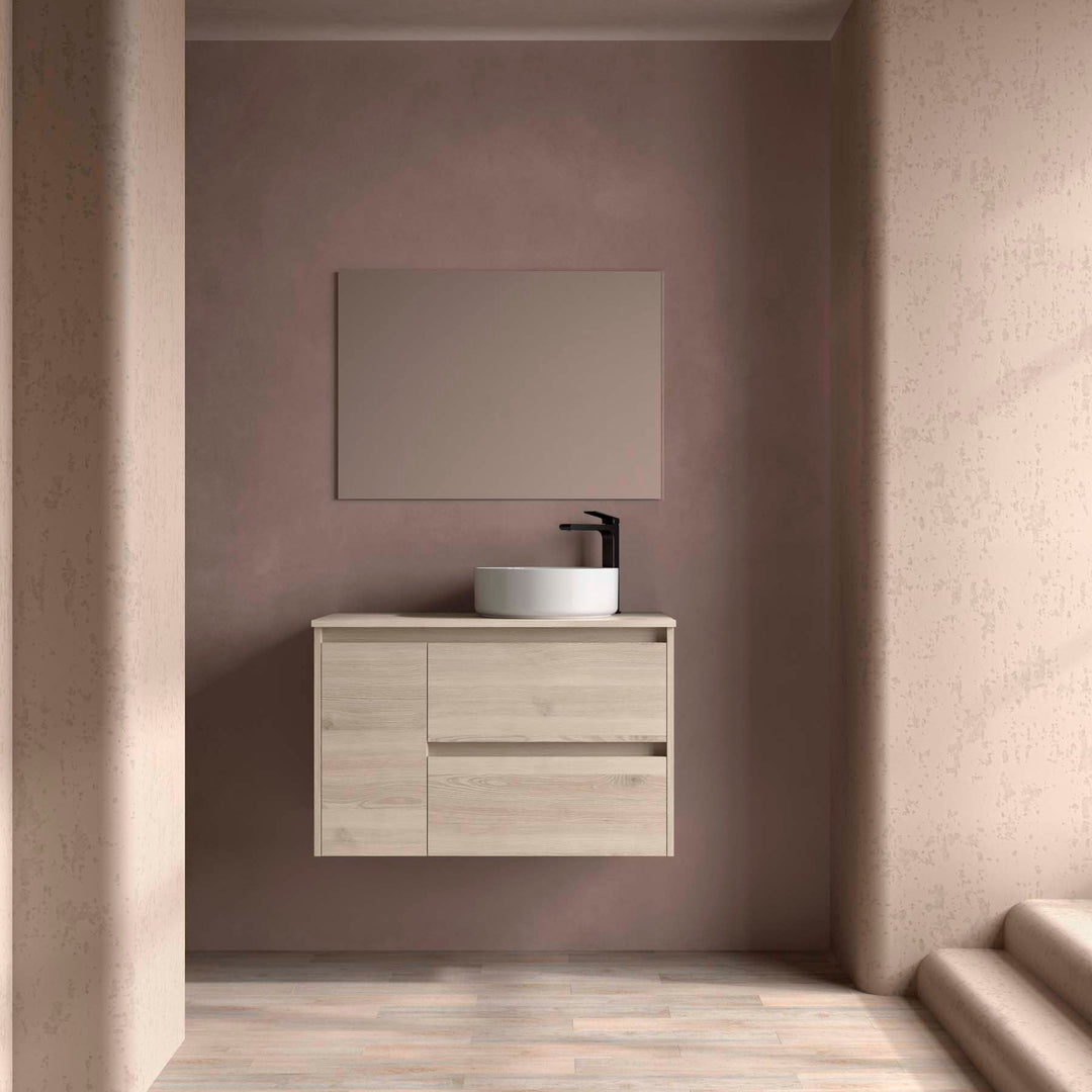 Salgar sgf26aa4432848e830cf83 SALGAR IMAGES AND SHEETS/01 Product Images/Bathroom Furniture/118267 Noja Wall Hung Vanity Unit with 2 Drawers + 1 Door & Worktop - Natural/01.jpg