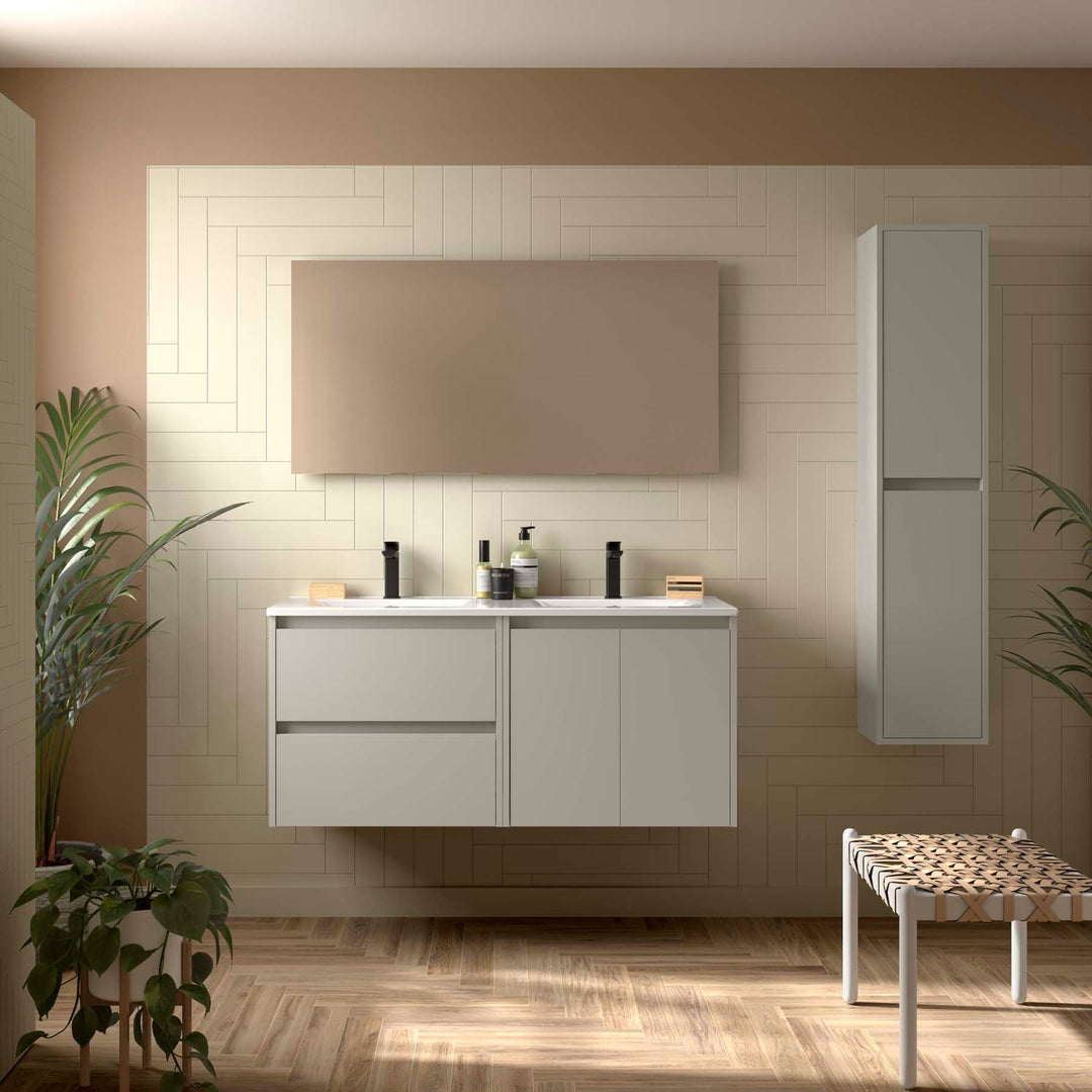 Salgar sgf395fea795b8f871daa9 SALGAR IMAGES AND SHEETS/01 Product Images/Bathroom Furniture/118575 Noja Wall Hung Vanity Unit with 2 Drawers +2 Doors, Basin & Mirror - Grey Satin/01.jpg