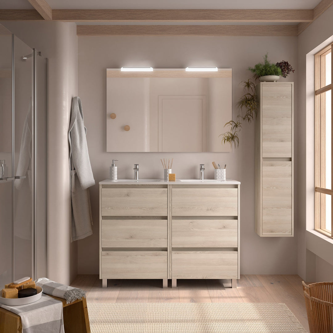 Salgar sgf45e40802d7556c6d6be SALGAR IMAGES AND SHEETS/01 Product Images/Bathroom Furniture/113349 Noja Floor Standing Vanity Unit with 6 Drawers, Basin & Mirror - Natural/01.jpg