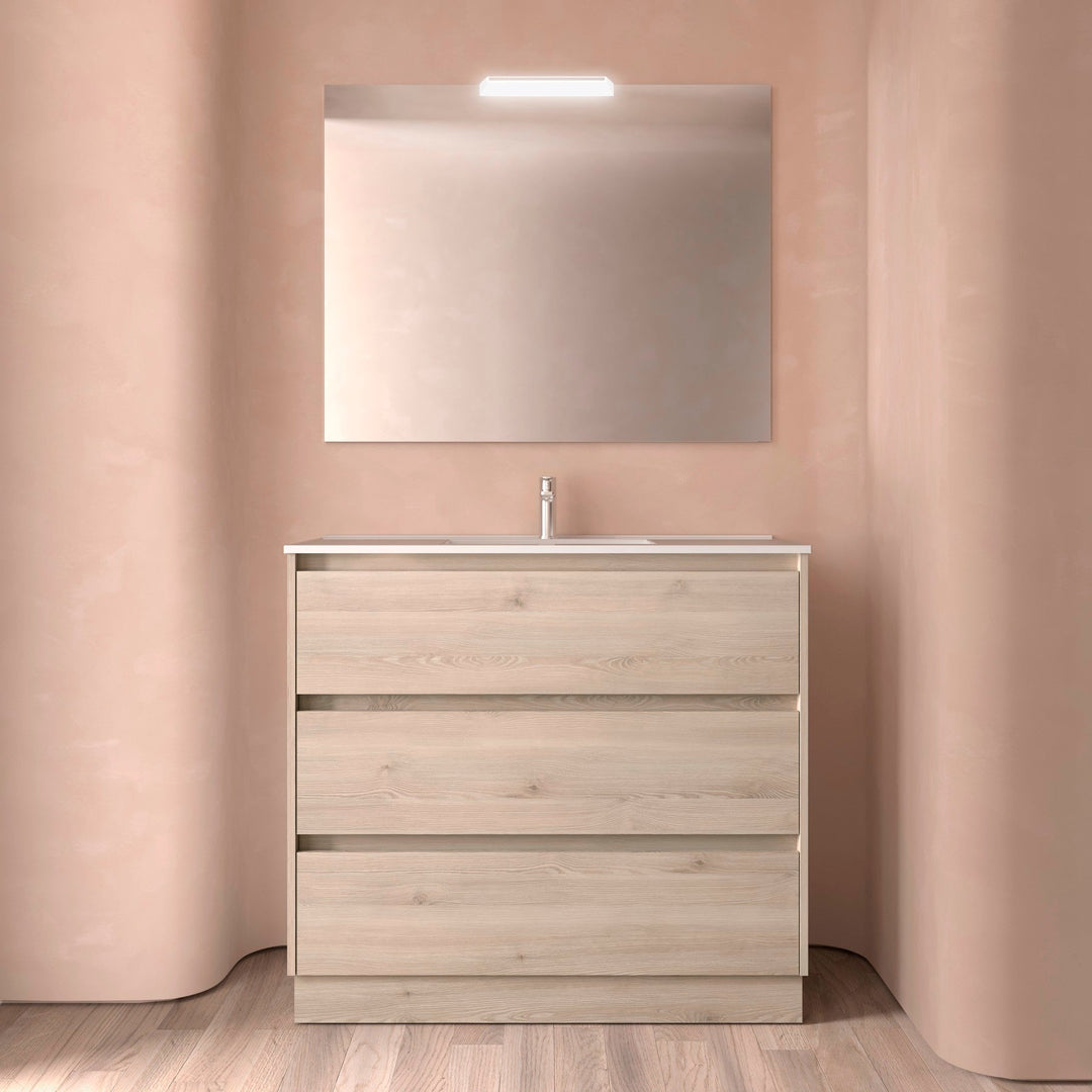 Salgar sgf5277509692c399b8284 SALGAR IMAGES AND SHEETS/01 Product Images/Bathroom Furniture/106229 Noja Floor Standing Vanity Unit with 3 Drawers & Basin - Natural/01.jpg