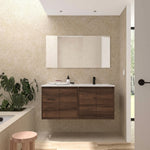 Load image into Gallery viewer, Salgar sgf5555da8f733ea72b83c SALGAR IMAGES AND SHEETS/01 Product Images/Bathroom Furniture/118875 Noja Wall Hung Vanity Unit with 4 Doors, Offset Basin &amp; Mirror - Walnut Maya/01.jpeg
