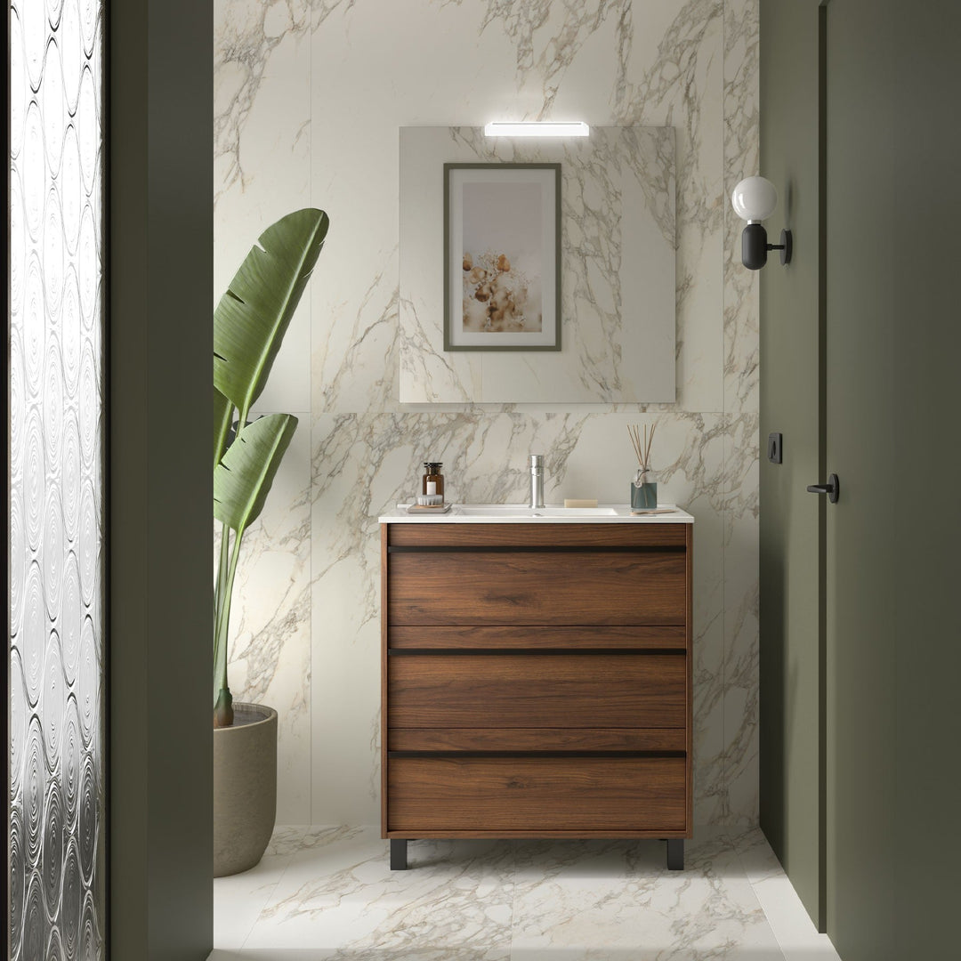 Salgar sgf6174b942e86c703ba9d SALGAR IMAGES AND SHEETS/01 Product Images/Bathroom Furniture/113033 Attila Wall Hung Vanity Unit with 3 Drawers, Basin & Mirror - Walnut Maya/01.jpg