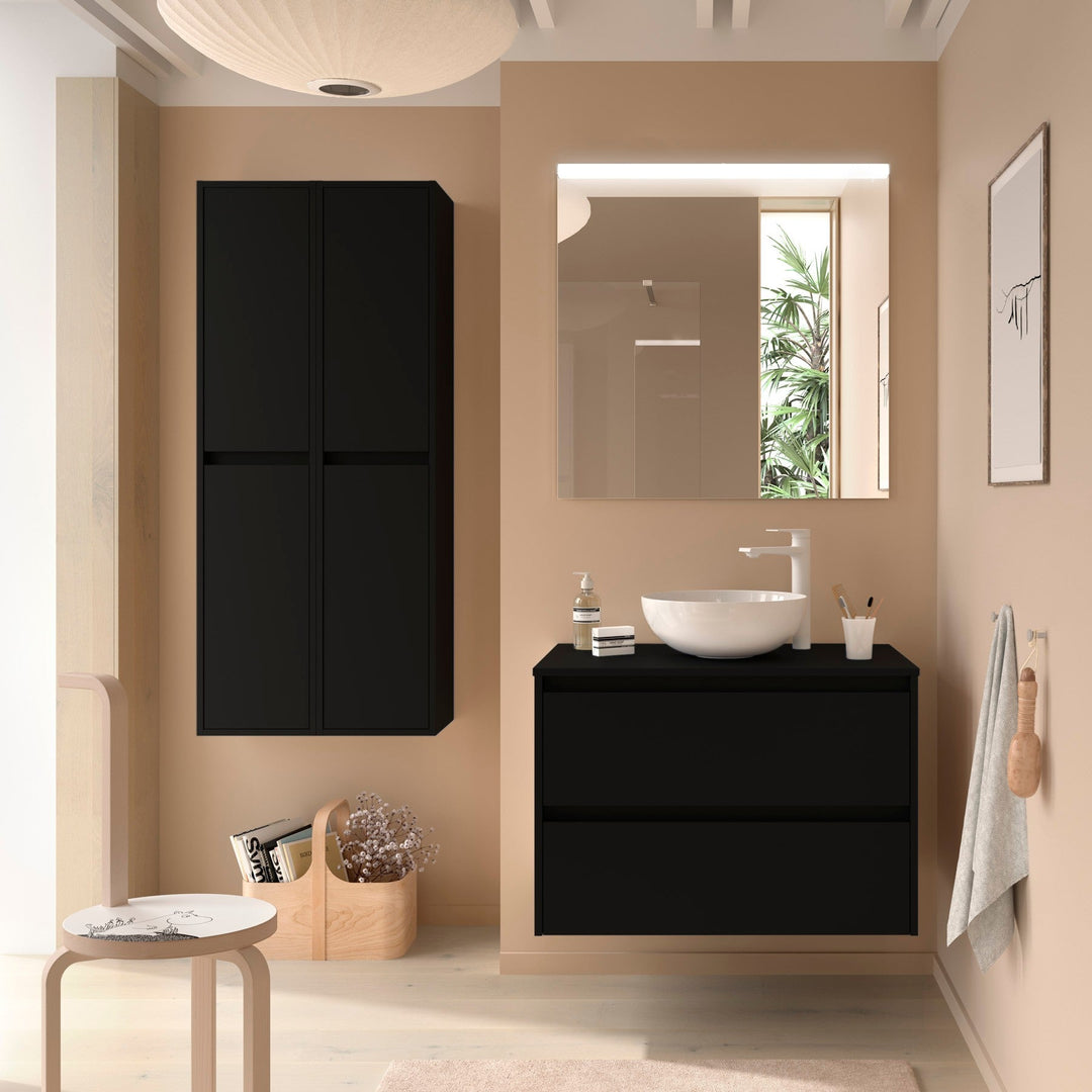 Salgar sgf826a292bf9b22ab0fbf SALGAR IMAGES AND SHEETS/01 Product Images/Bathroom Furniture/105509 Noja Wall Hung Vanity Unit with 2 Drawers & Worktop - Black Satin/01.jpg