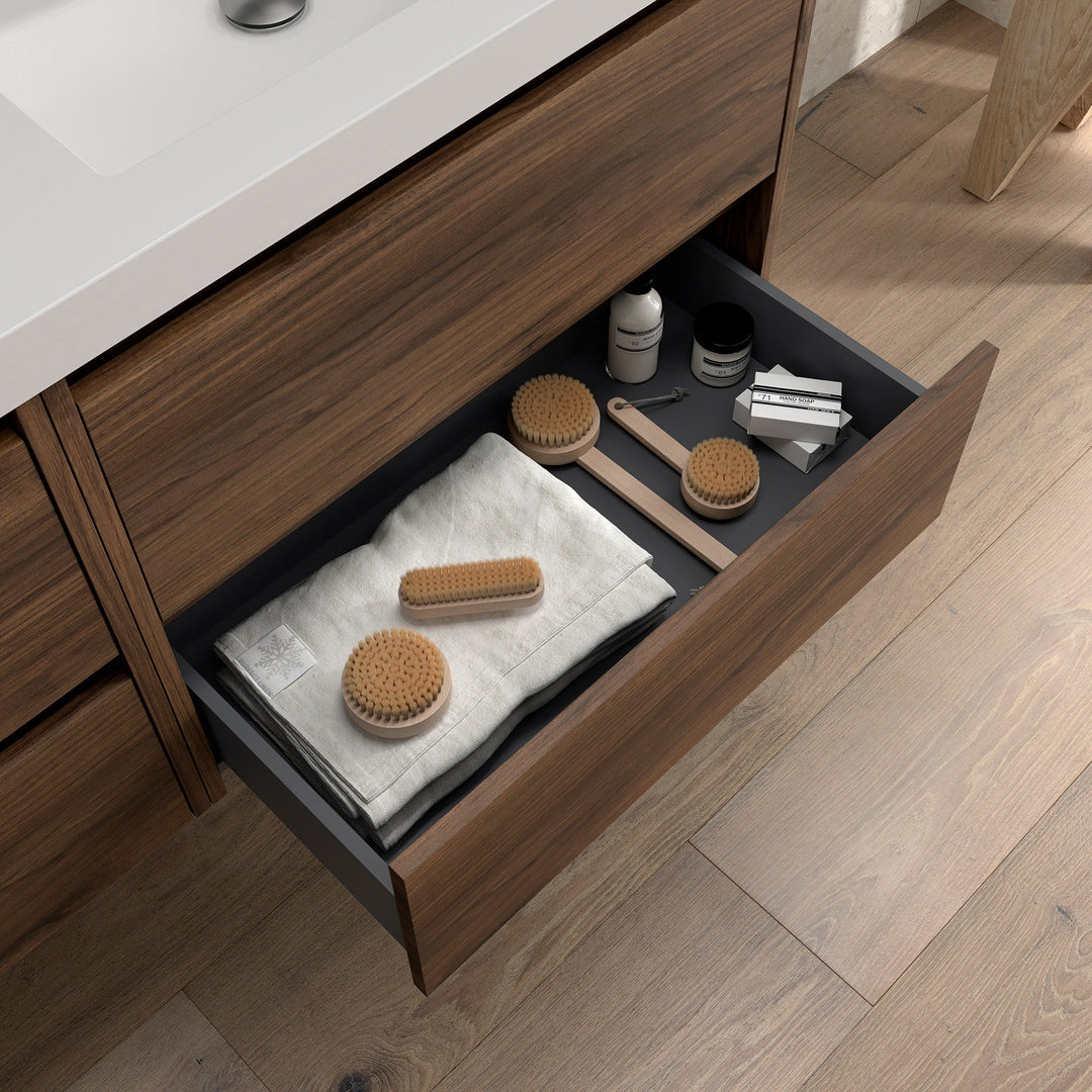 Salgar sgf8ecc9687a687c66e330 SALGAR IMAGES AND SHEETS/01 Product Images/Bathroom Furniture/113315 Noja Wall Hung Vanity Unit with 4 Drawers, Basin & Mirror - Walnut Maya/02.jpg