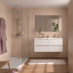 Load image into Gallery viewer, Salgar sgfa6f4e7daceb9fa2dd9f SALGAR IMAGES AND SHEETS/01 Product Images/Bathroom Furniture/118888 Noja Wall Hung Vanity Unit with 4 Drawers, Offset Basin &amp; Mirror - White Satin/01.png
