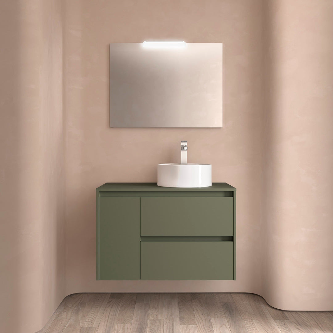 Salgar sgfa9de3cbe381c46c7029 SALGAR IMAGES AND SHEETS/01 Product Images/Bathroom Furniture/118265 Noja Wall Hung Vanity Unit with 2 Drawers + 1 Door & Worktop - Green Satin/01.jpg